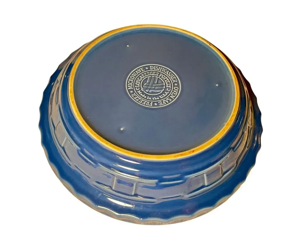 Longaberger Woven Traditions Cornflower Blue Pottery Pie Plate Dish USA Made